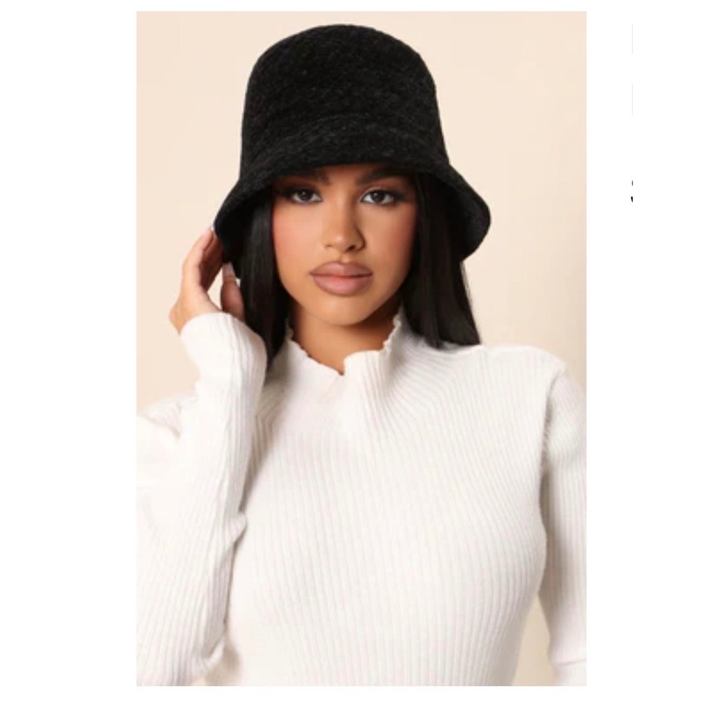 Fashion Nova Women Black Textured Boucle Bucket Hat Streetwear Chic Accessory